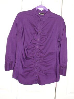NY&CO 7th Avenue Design Studio Purple Ruched Button Down Shirt - L TALL LIKE NEW